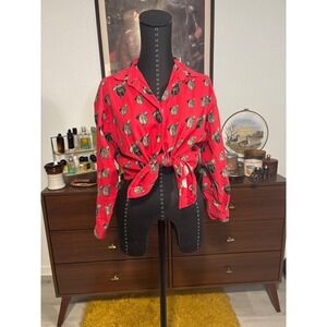 Womens Red Horse Western Saddle Print Button Down Long Sleeve Shirt Top